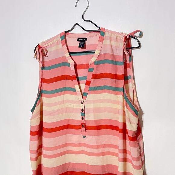Torrid Sleeveless Blouse Womens 2XL Pink Striped V-Neck Henley Chiffon Tank Top - Picture 8 of 10